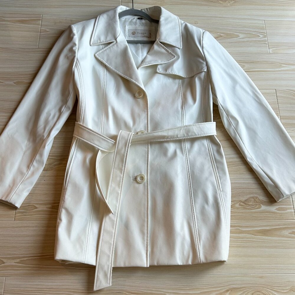 Nuage Vegan Leather Trench Coat Cream White XL NWOT